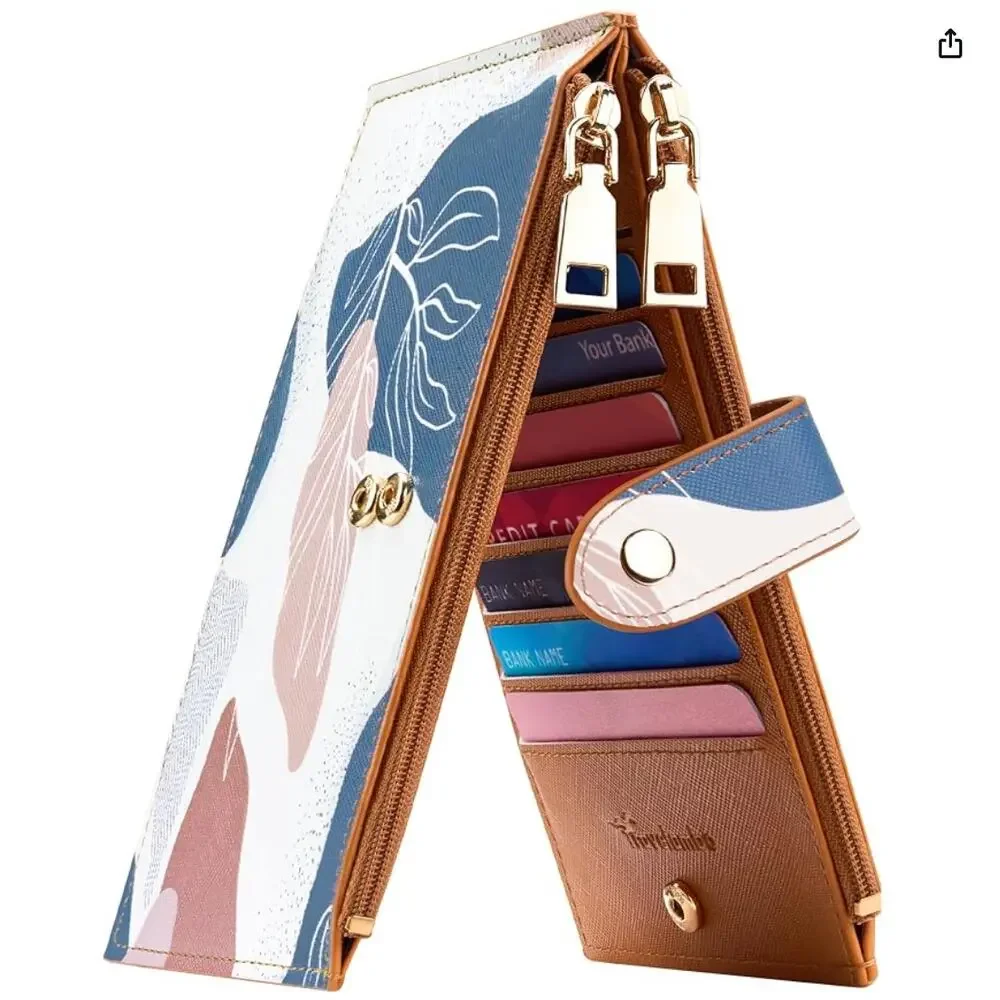 Large RFID Bifold Multi Card Wallet Case with Zipper Pocket, Credit Card Holder